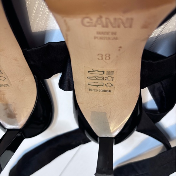 Ganni Black Bow-Trimmed Lace-Up Heel Size 38/8 - Picture 9 of 14
